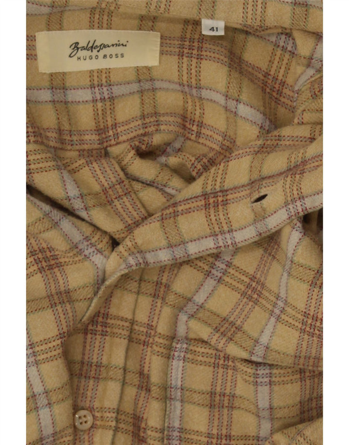 Camisa masculina de flanela Hugo Boss tamanho 41 grande xadrez bege