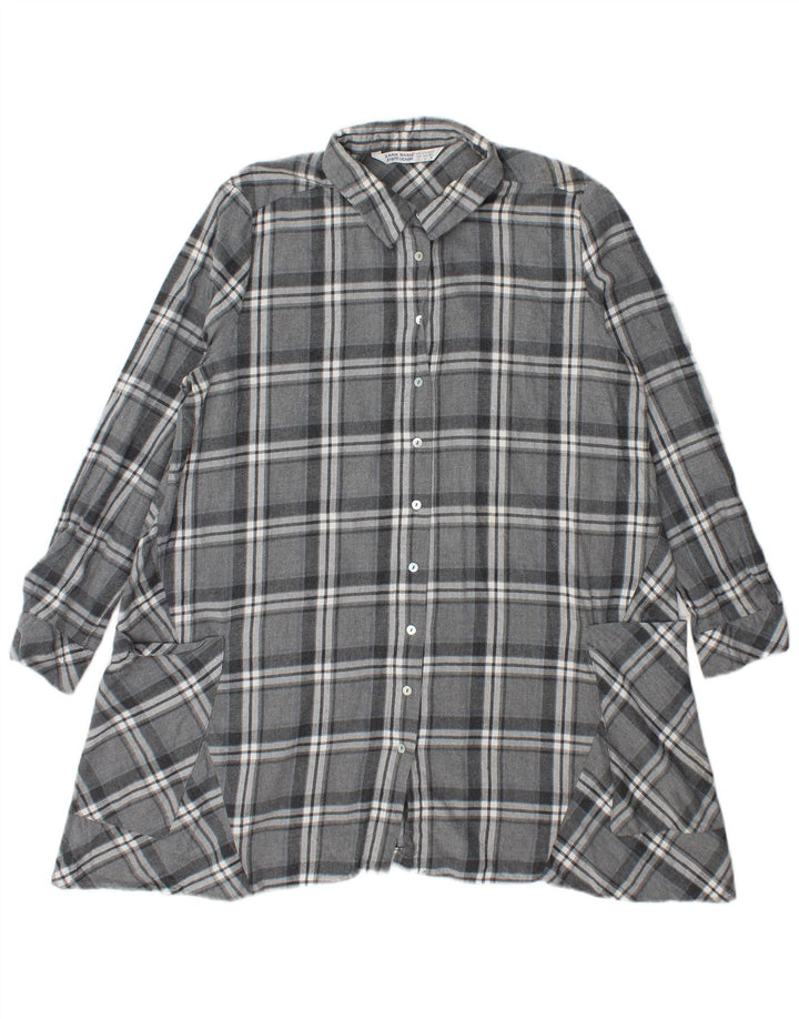 Blusa camisa feminina Zara Reino Unido 16 grande xadrez cinza