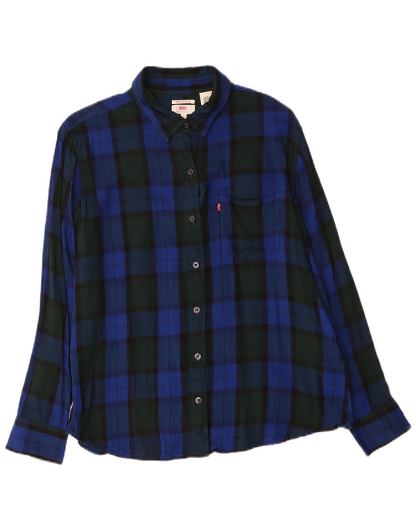 Camisa feminina Levi's Boyfriend Fit flanela Reino Unido 14 Viscose xadrez azul médio