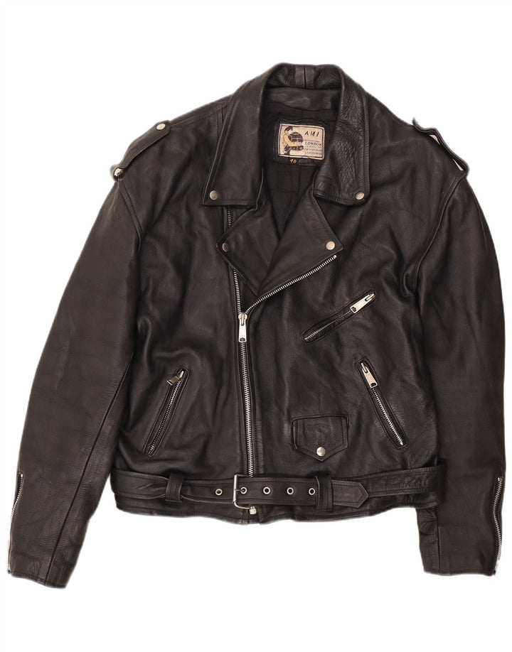 Jaqueta masculina de couro para motociclista AMI UK 48 4XL preta