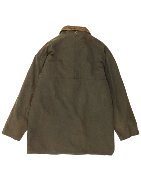 Sobretudo vintage masculino de algodão encerado UK 40 verde grande