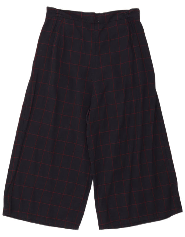 Calça capri feminina vintage de perna larga IT 40 pequena W31 L19 xadrez azul marinho