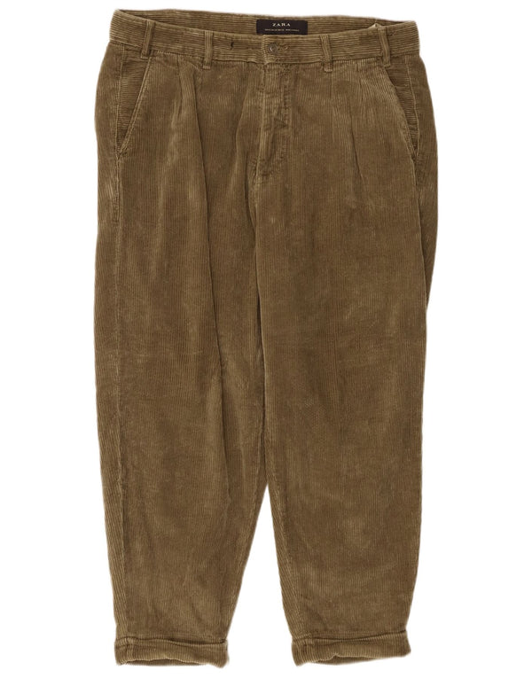 Calça masculina Zara de veludo cônico EU 42 grande W32 L25 algodão cáqui