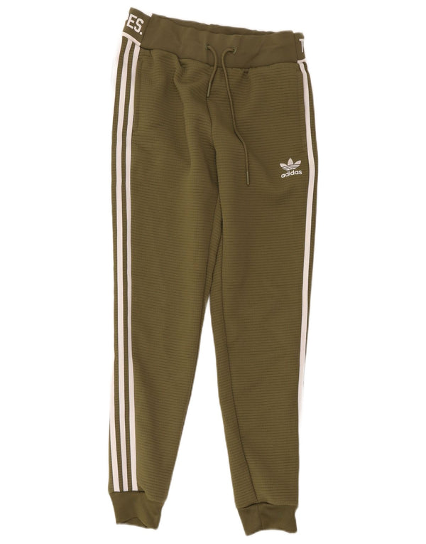 Adidas feminino três listras calças de treino joggers reino unido 8 pequeno cáqui