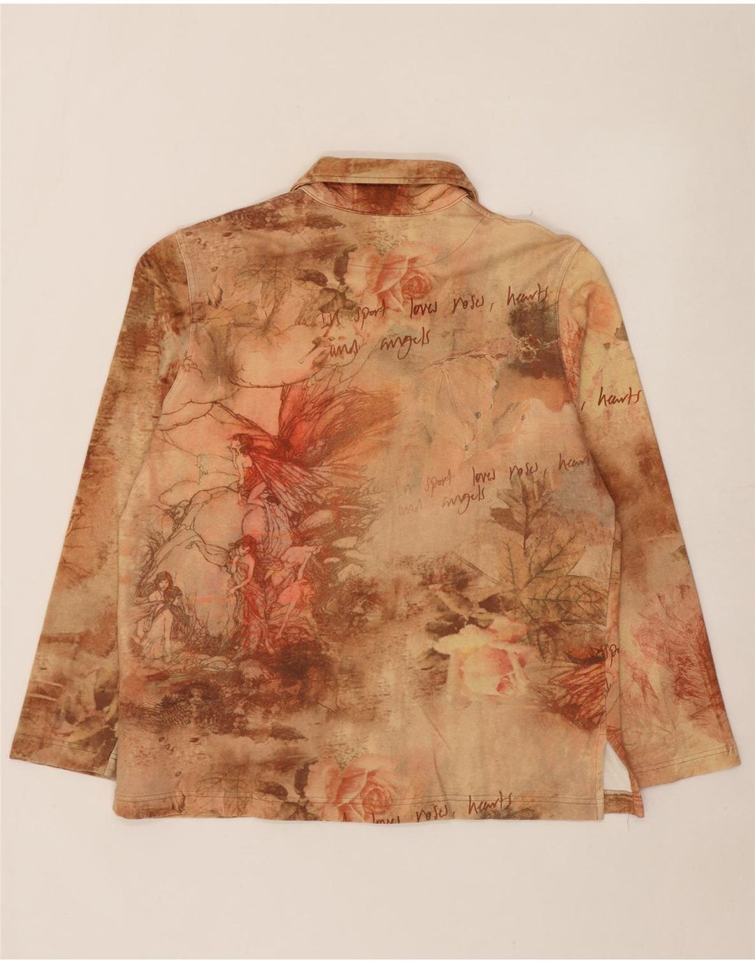 Camisa feminina vintage IT 54 3XL algodão floral bege