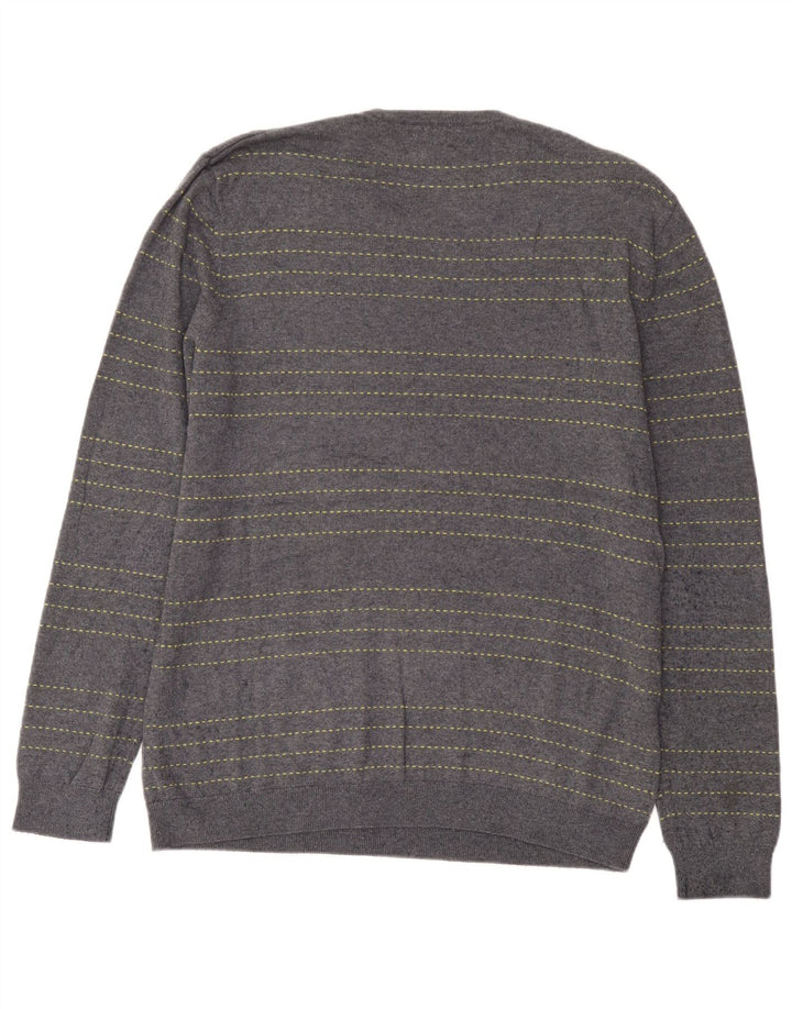 Suéter masculino John Lewis com gola redonda, algodão listrado azul médio