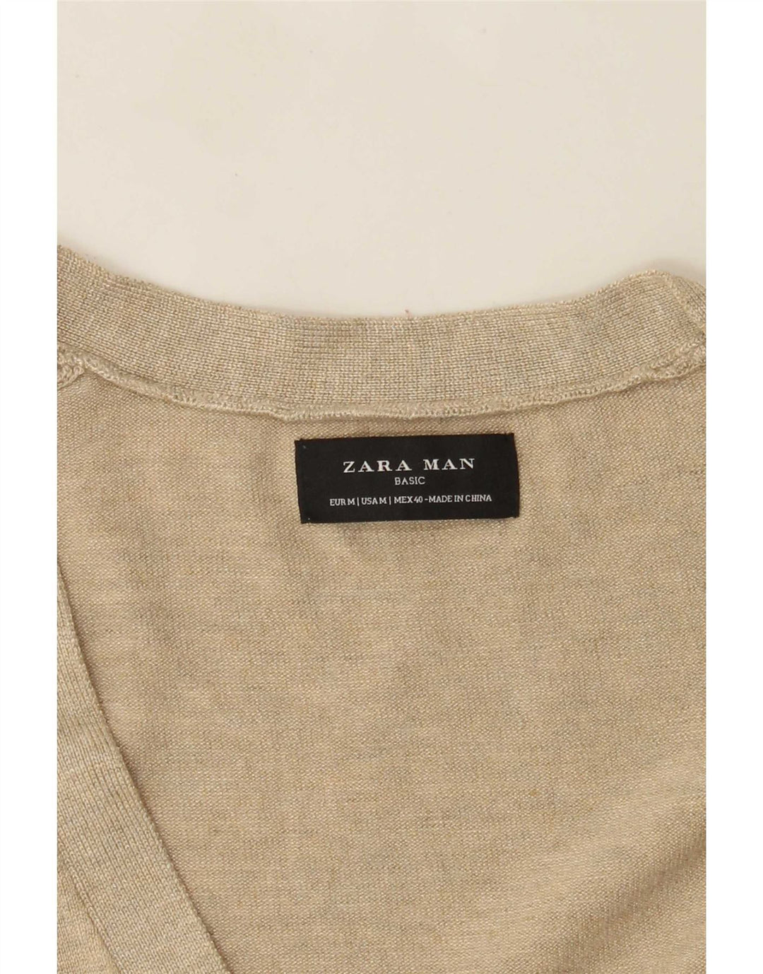 Suéter cardigã masculino Zara médio bege manchado