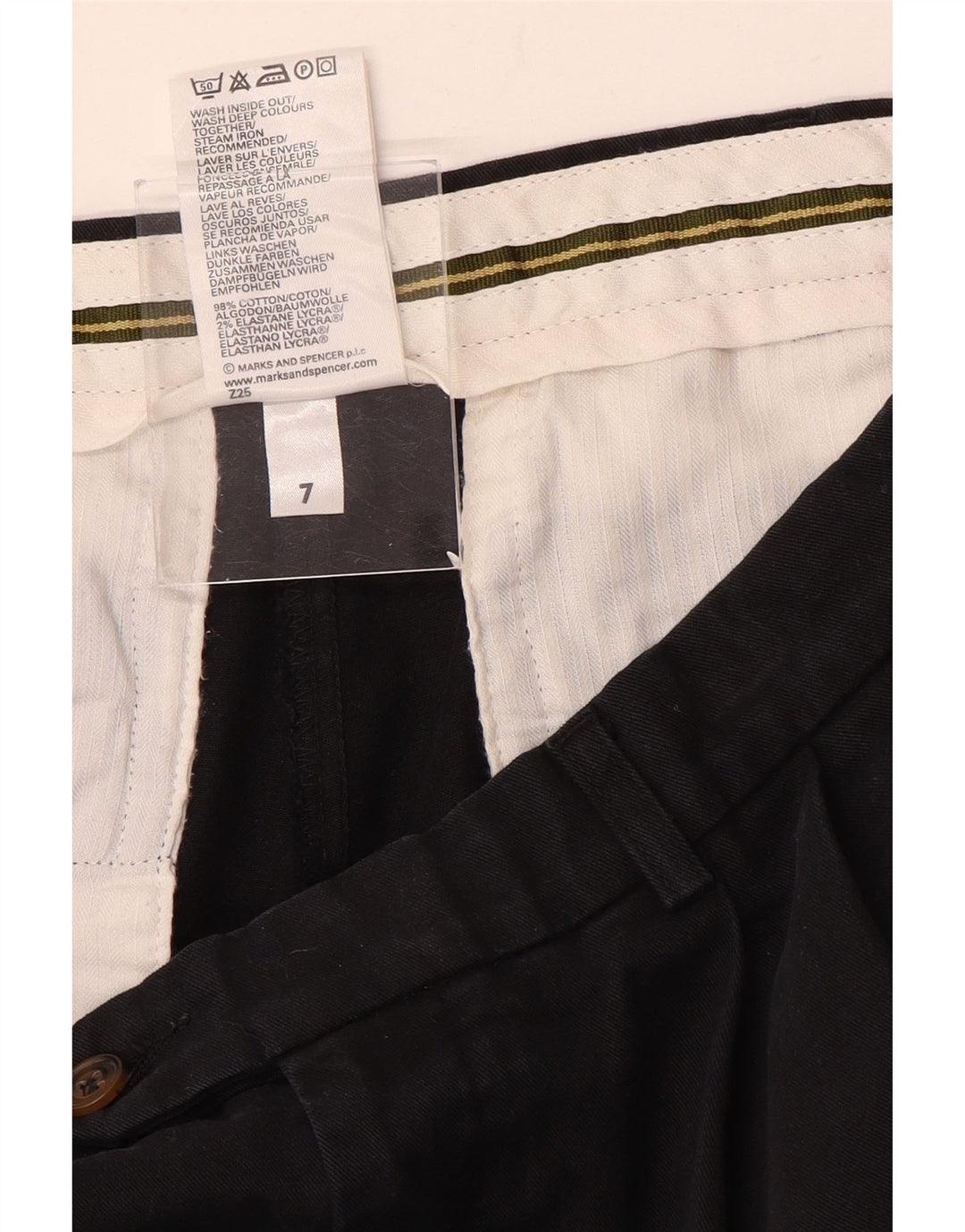 Calça masculina Marks & Spencer com pegged terno W34 L31 algodão preto