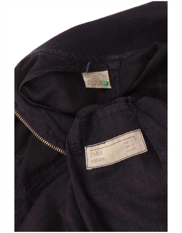 Jaqueta utilitária masculina Zara UK 40 grande linho azul marinho