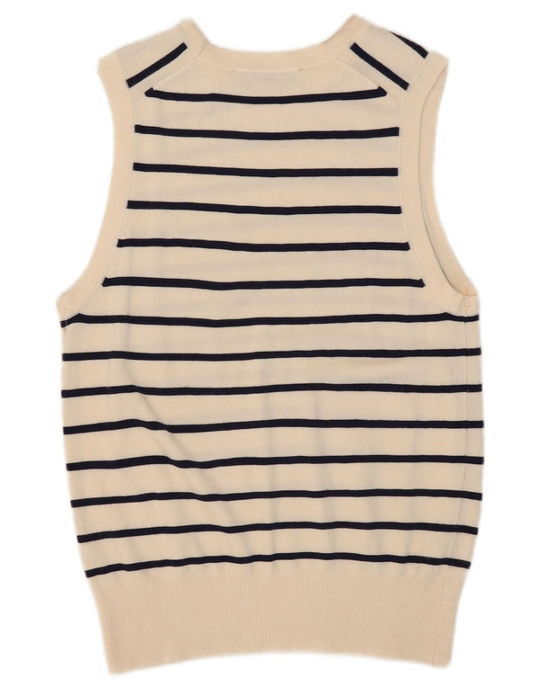 Zara Womens Vest Tank Top UK 12 Médio Off White Listrado