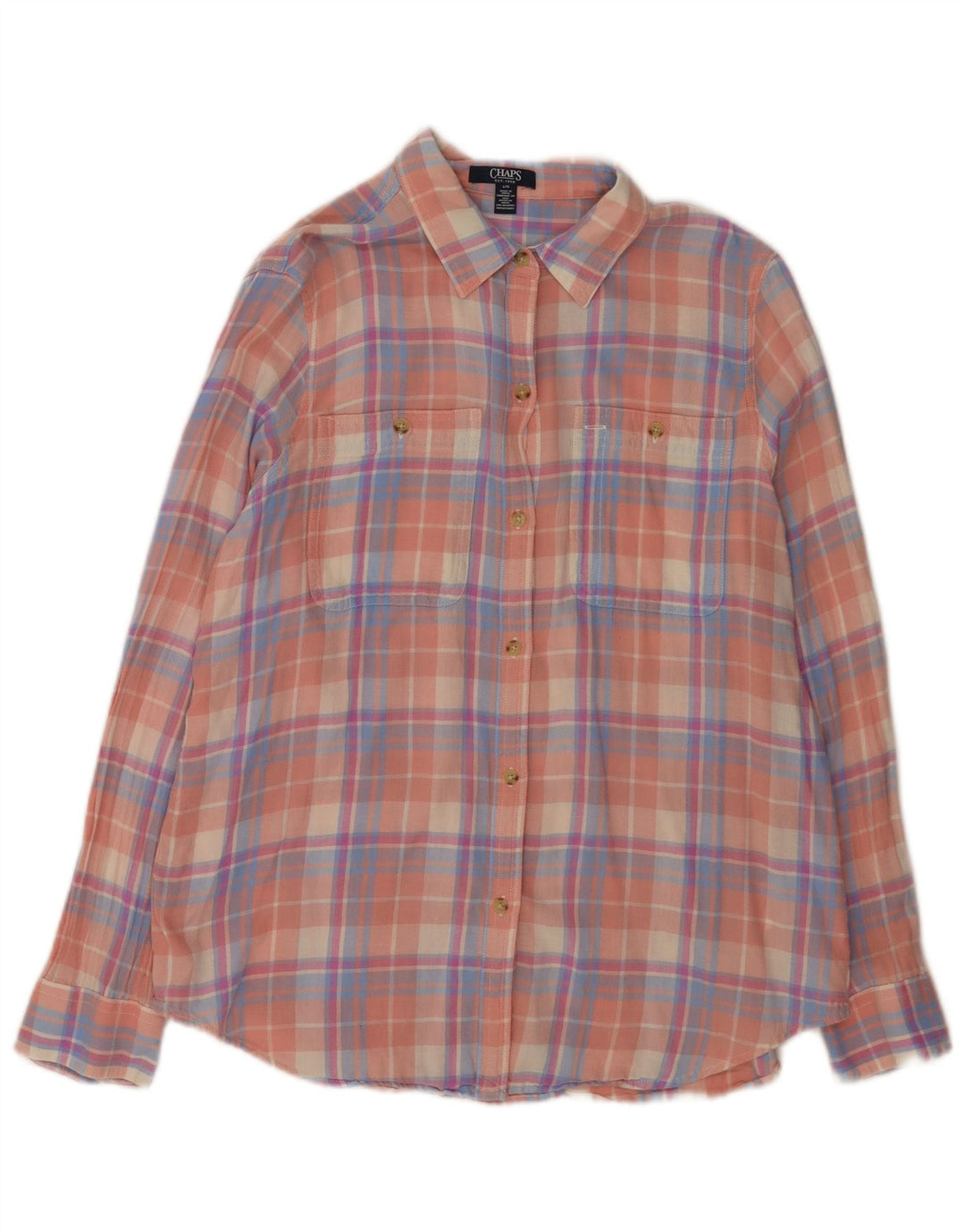 Camisa feminina de flanela Chaps Reino Unido 16 grande algodão xadrez rosa