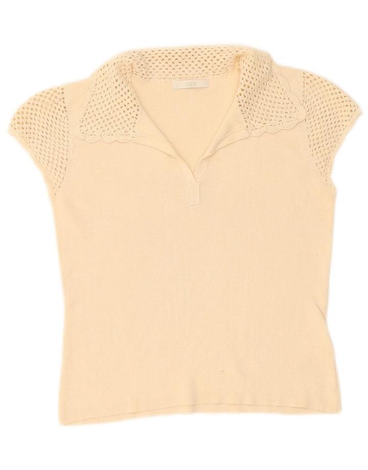 Camisa polo feminina Marks & Spencer Reino Unido 10 algodão bege pequeno