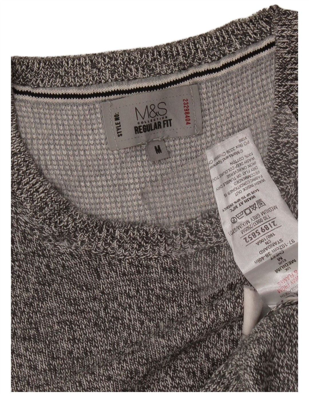 Suéter masculino MARKS & SPENCER com gola redonda, cinza médio manchado
