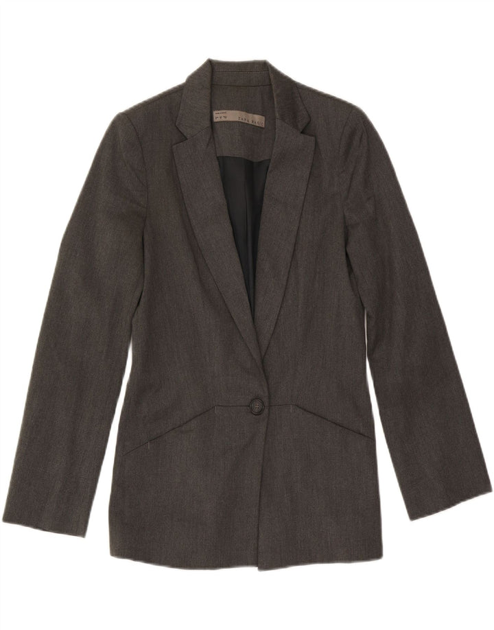 Jaqueta blazer feminina Zara com 1 botão UK 10 poliéster cinza pequeno