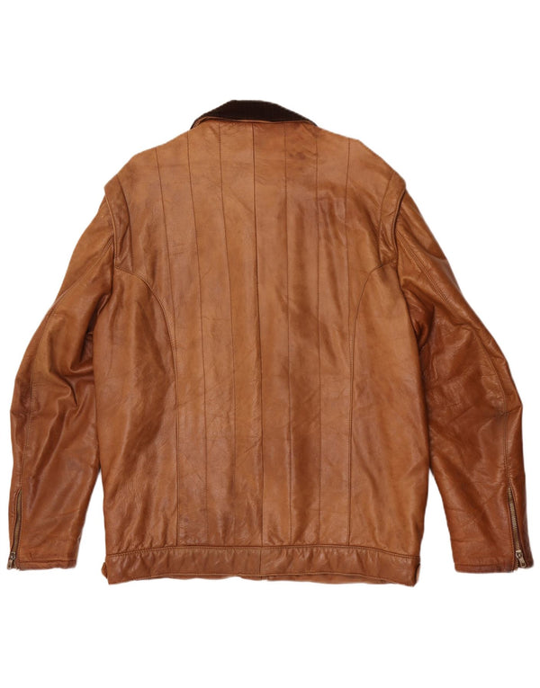Jaqueta de couro militar masculina vintage IT 54 2XL Brown Colourblock