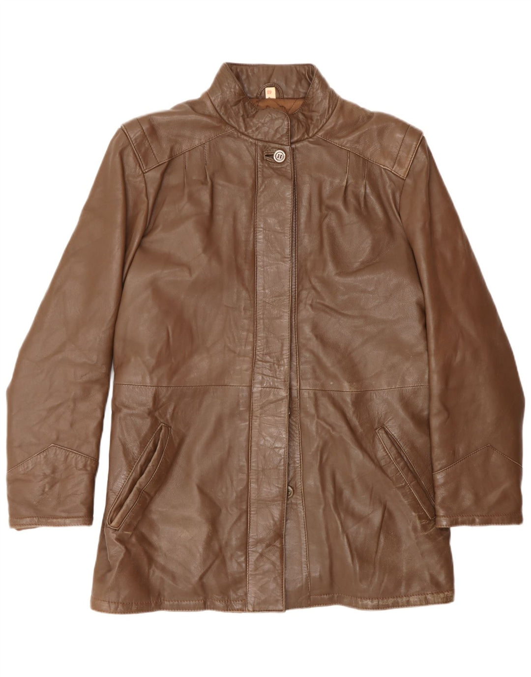 Casaco de couro feminino vintage IT 46 grande couro marrom