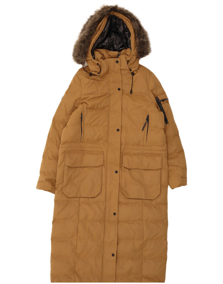 Casaco acolchoado com capuz feminino Superdry UK 12 poliéster bege médio