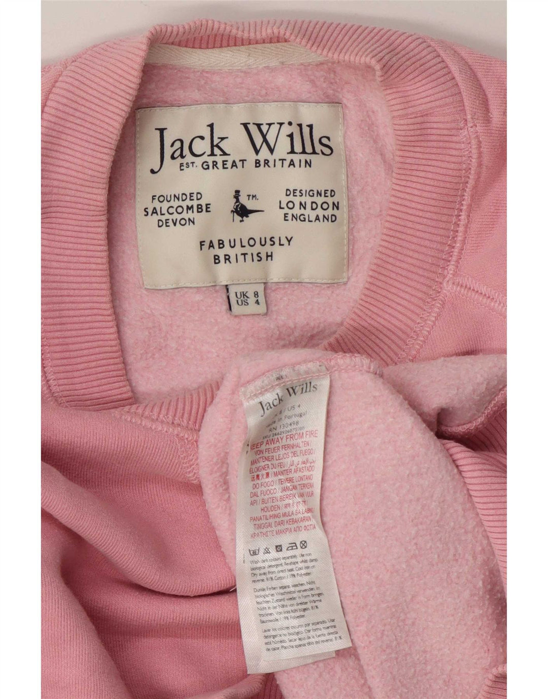 Jack Wills moletom feminino oversized jumper UK 8 pequeno algodão rosa