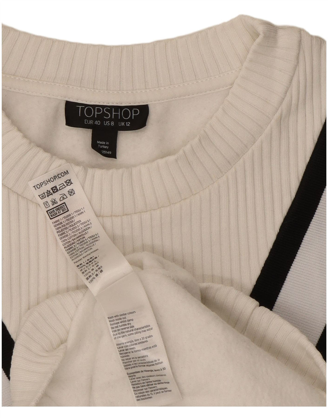 Topshop moletom feminino oversized jumper UK 12 listrado branco médio