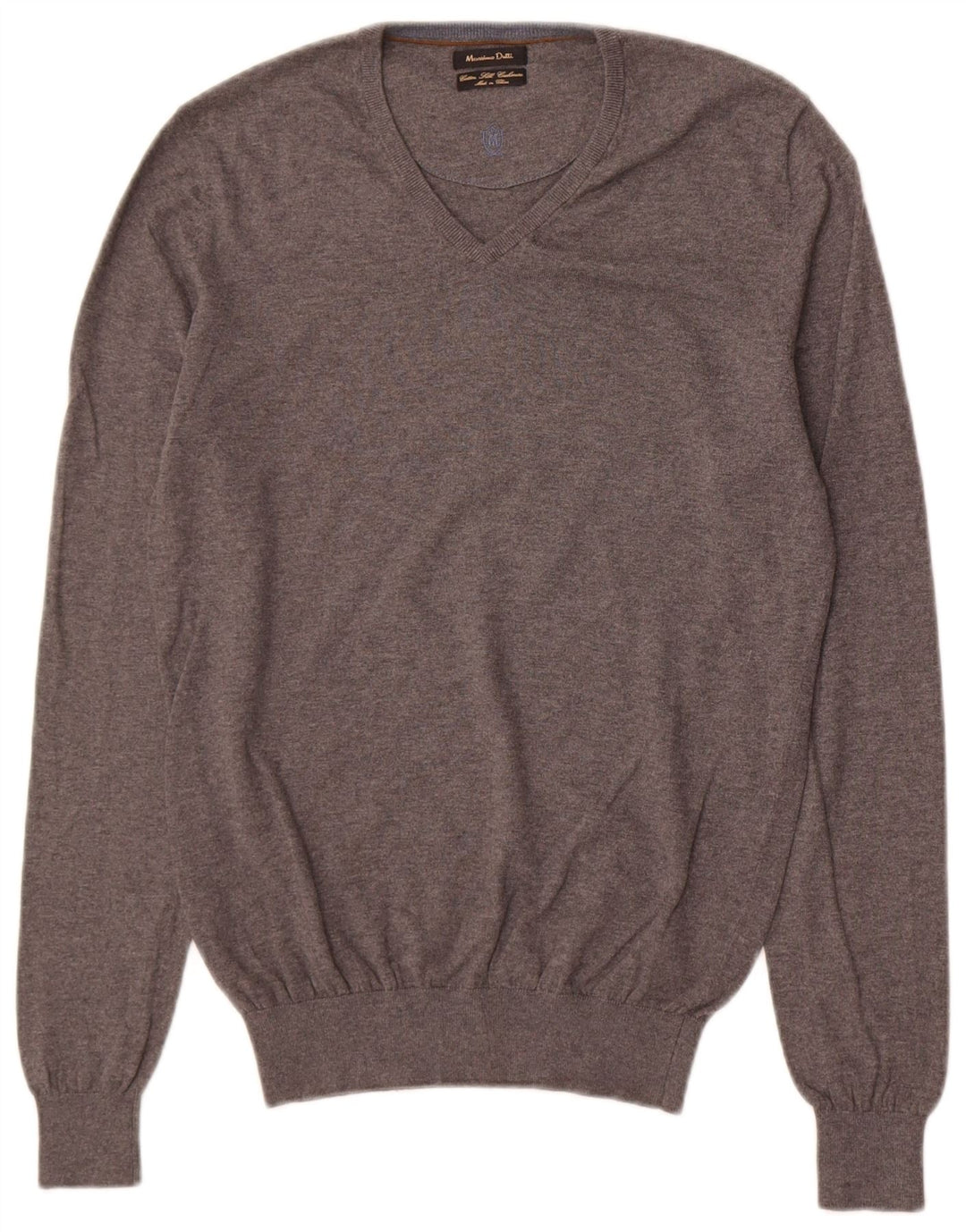 Suéter masculino Massimo Dutti com decote em V pequeno algodão cinza