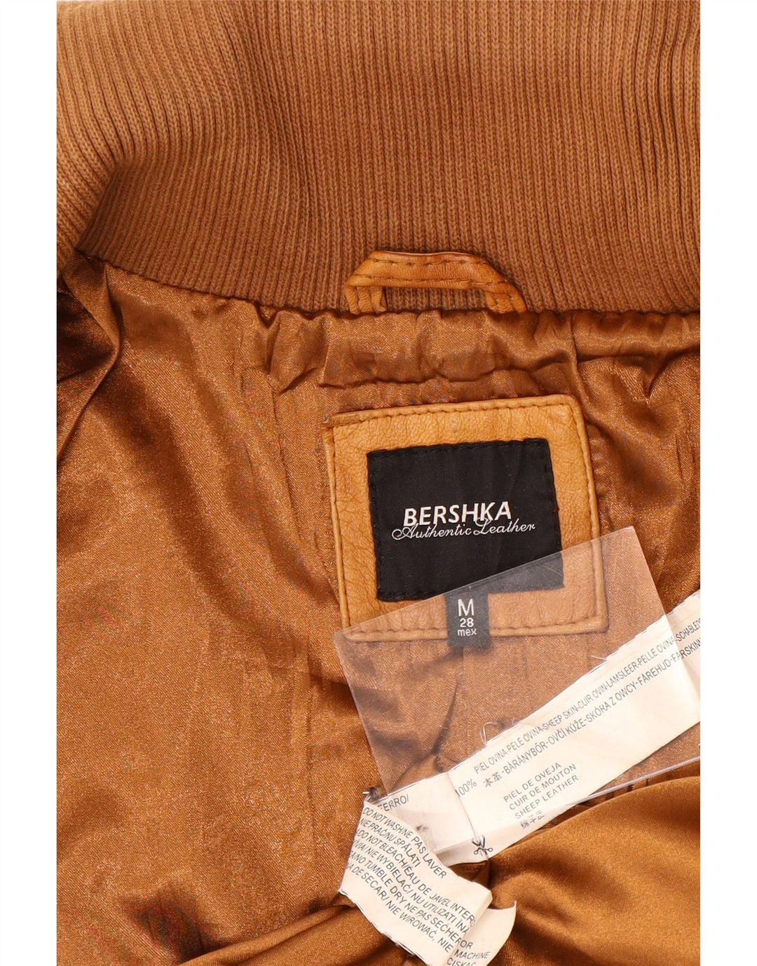Jaqueta de couro feminina BERSHKA UK 12 couro marrom médio