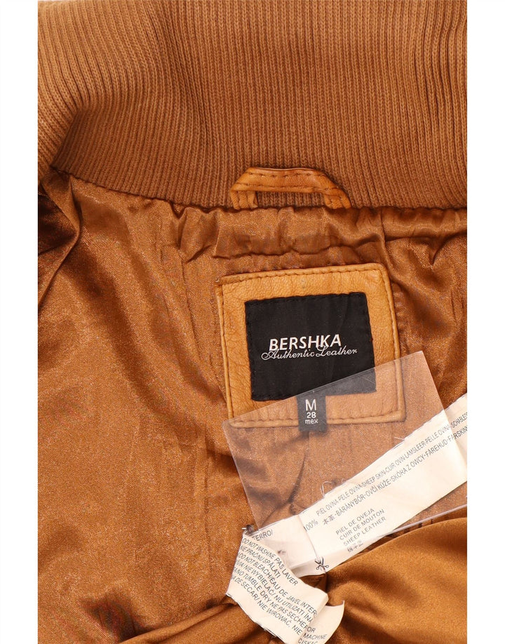 Jaqueta de couro feminina BERSHKA UK 12 couro marrom médio