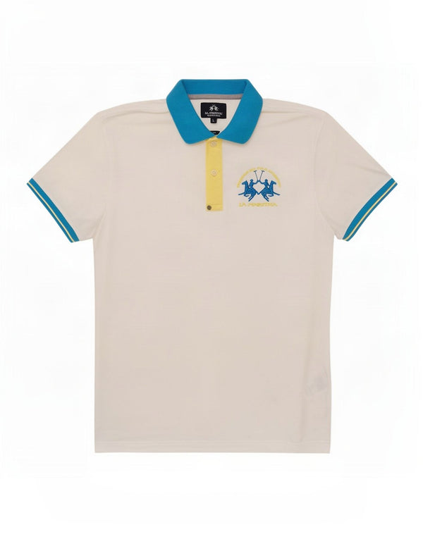 Camisa polo masculina La Martina com estampa gráfica grande de algodão colorido branco