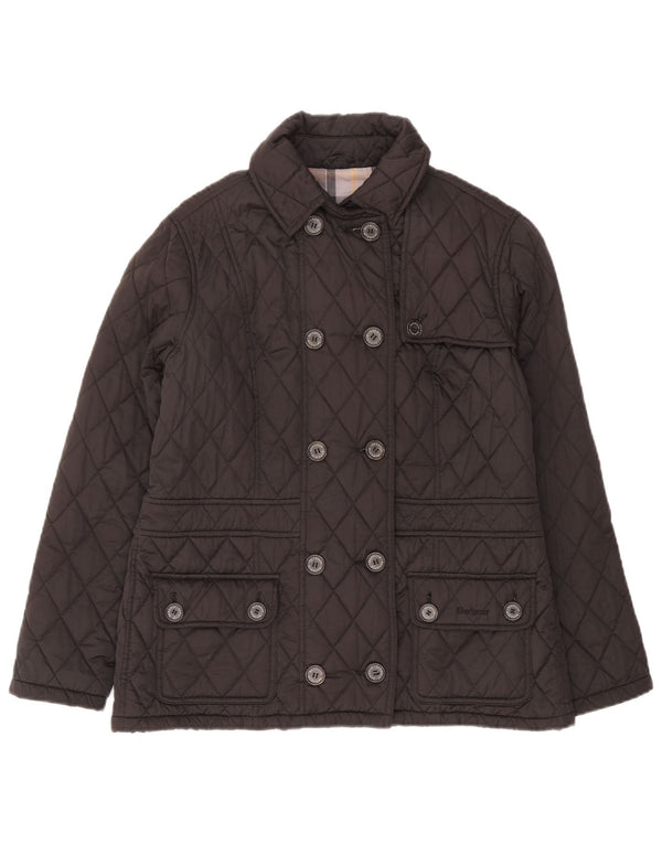 Jaqueta acolchoada feminina Barbour com peito duplo UK 16 poliéster cinza grande