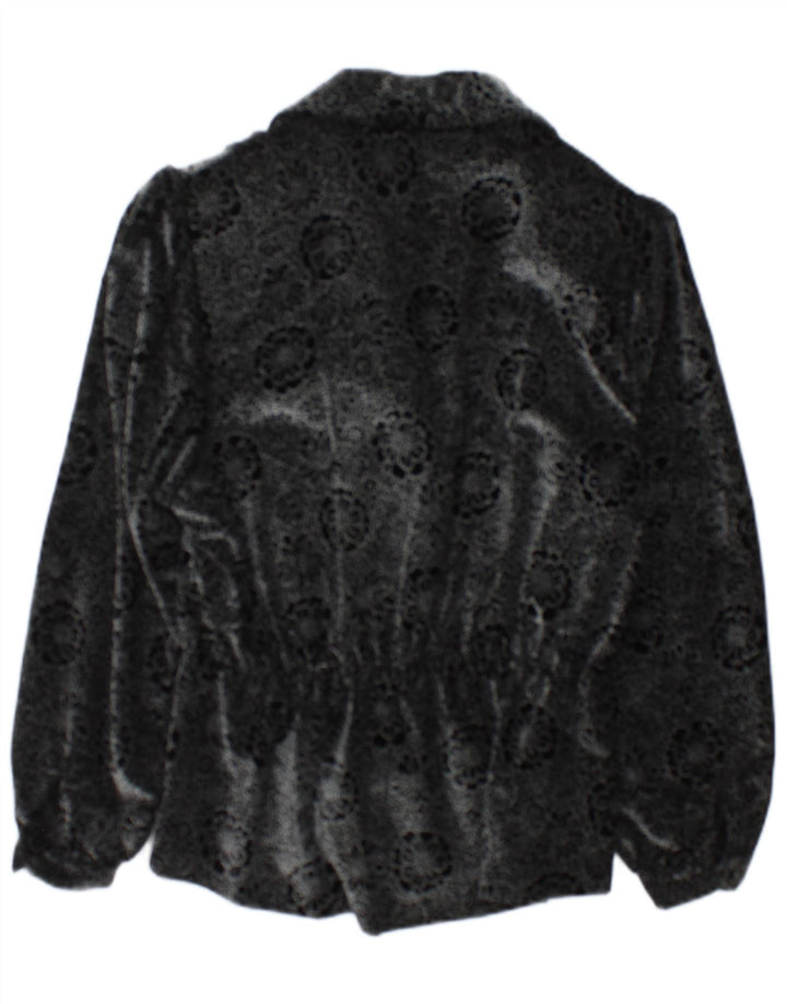 Jaqueta blazer vintage feminina com 2 botões Reino Unido 14 médio preto floral