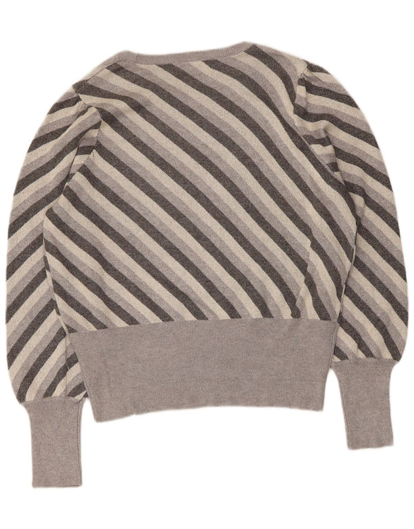Suéter feminino Marks & Spencer com gola canoa e listrado cinza grande Reino Unido 16