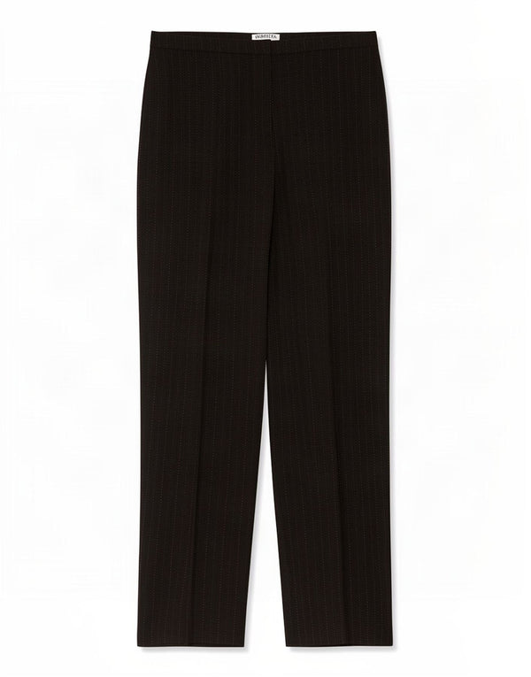 Calça feminina Marella de terno reto UK 14 grande W32 L31 risca de giz preta