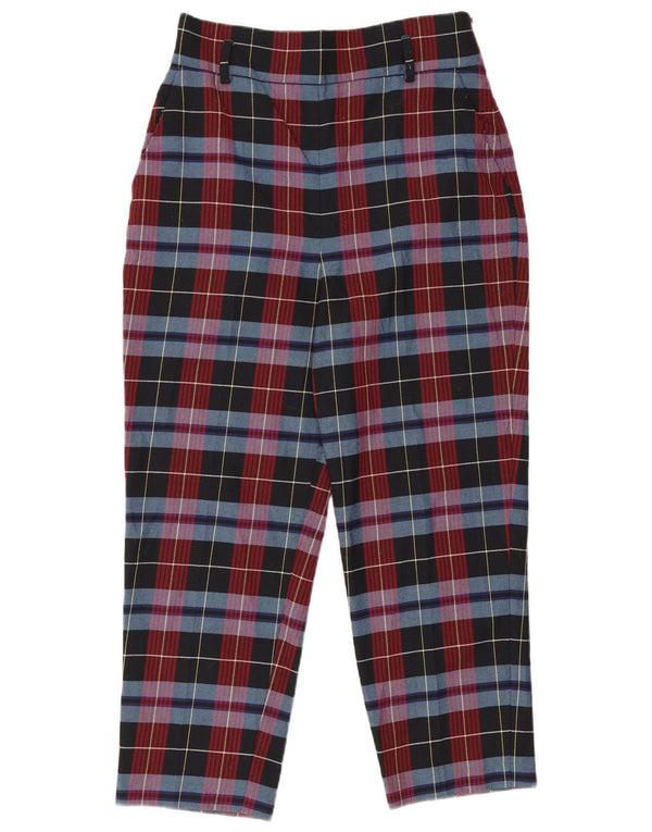 Calça feminina Zara cônica cortada grande W30 L25 poliéster xadrez vermelho
