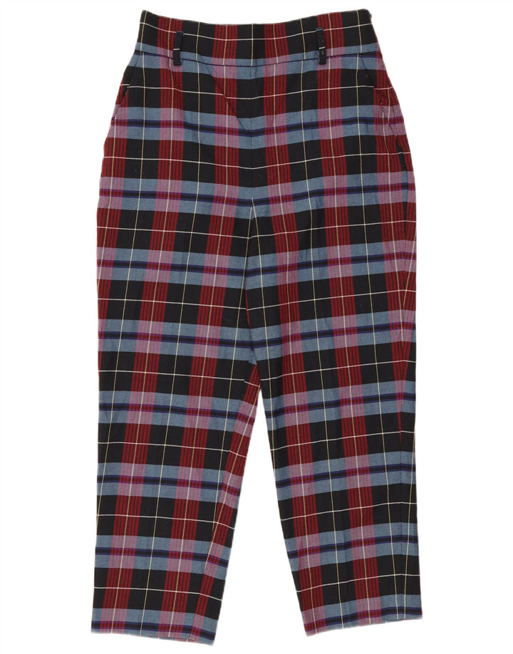 Calça feminina Zara cônica cortada grande W30 L25 poliéster xadrez vermelho