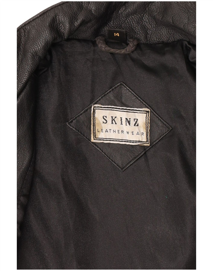 Jaqueta de couro feminina Skinz Reino Unido 14 grande couro preto