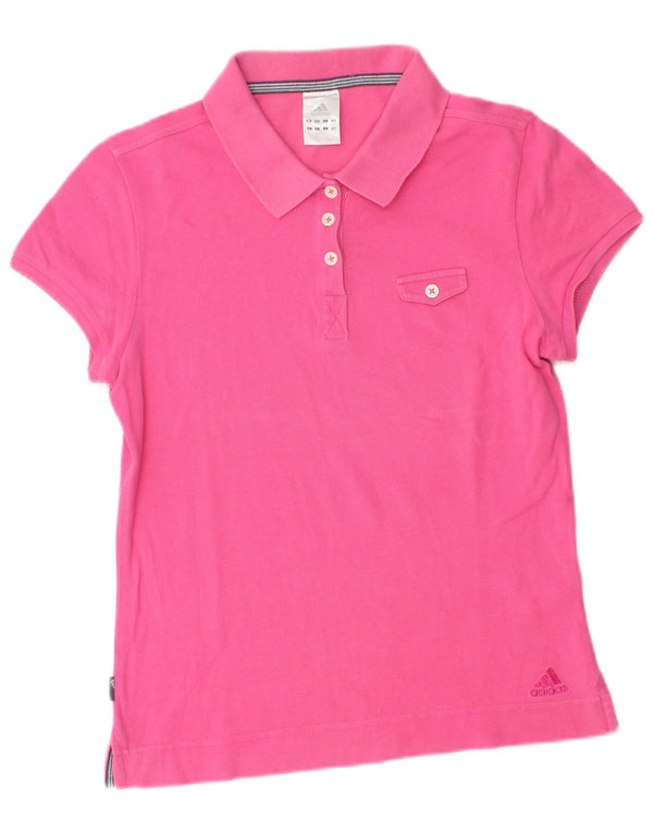 Camisa polo feminina Adidas UK 12 algodão rosa médio