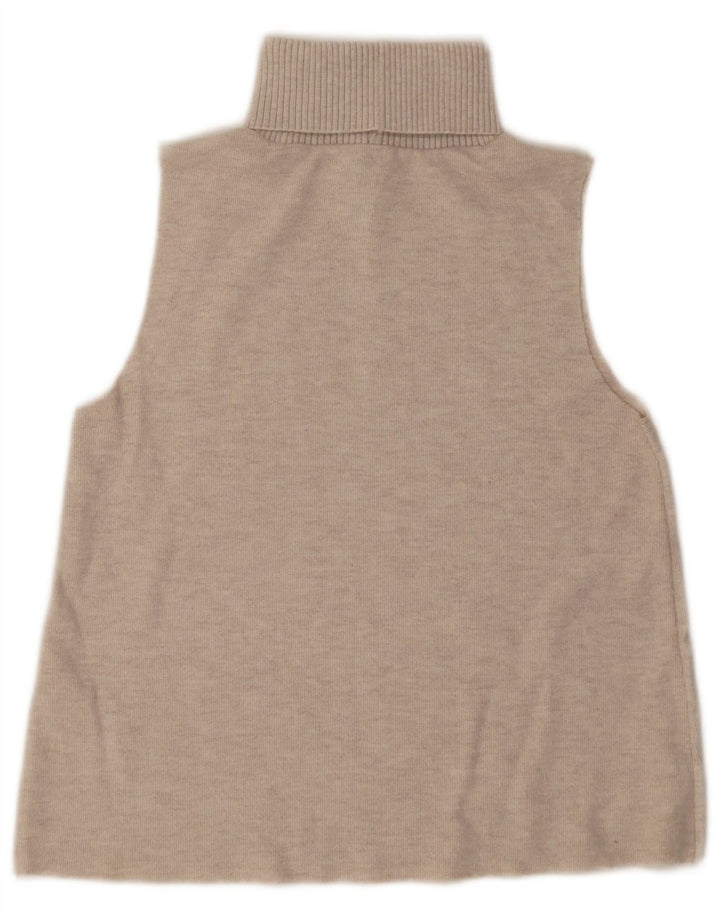 Suéter feminino Zara sem mangas com gola redonda Reino Unido 12 médio bege