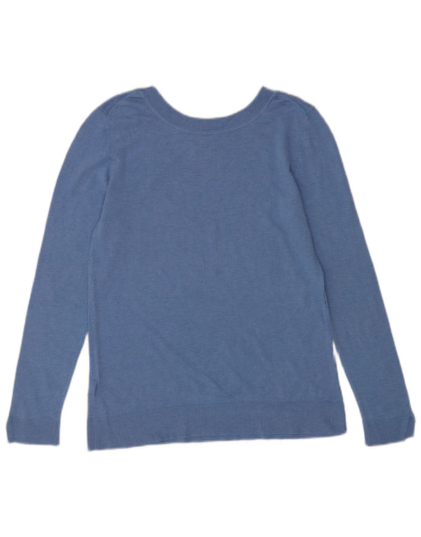 Suéter feminino Massimo Dutti com gola canoa Reino Unido 12 seda azul médio