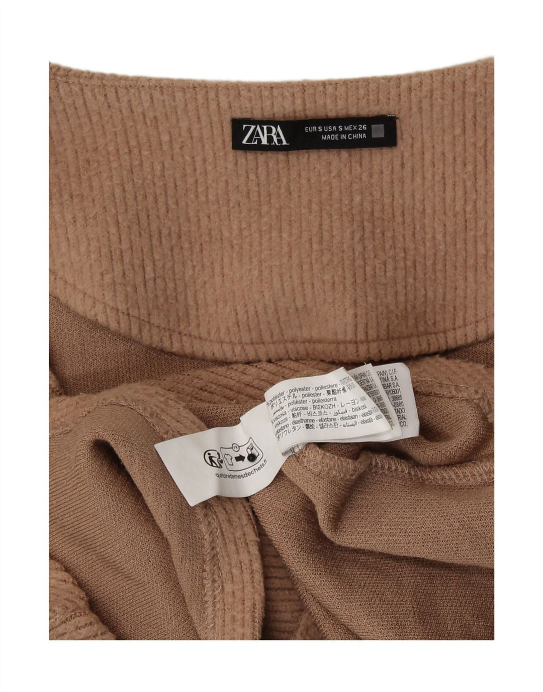 Zara Crop Top Feminino Manga Longa Reino Unido 8 Pequeno Poliéster Marrom
