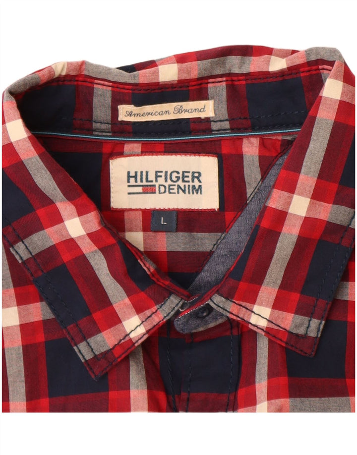 Camisa masculina Tommy Hilfiger grande xadrez azul marinho