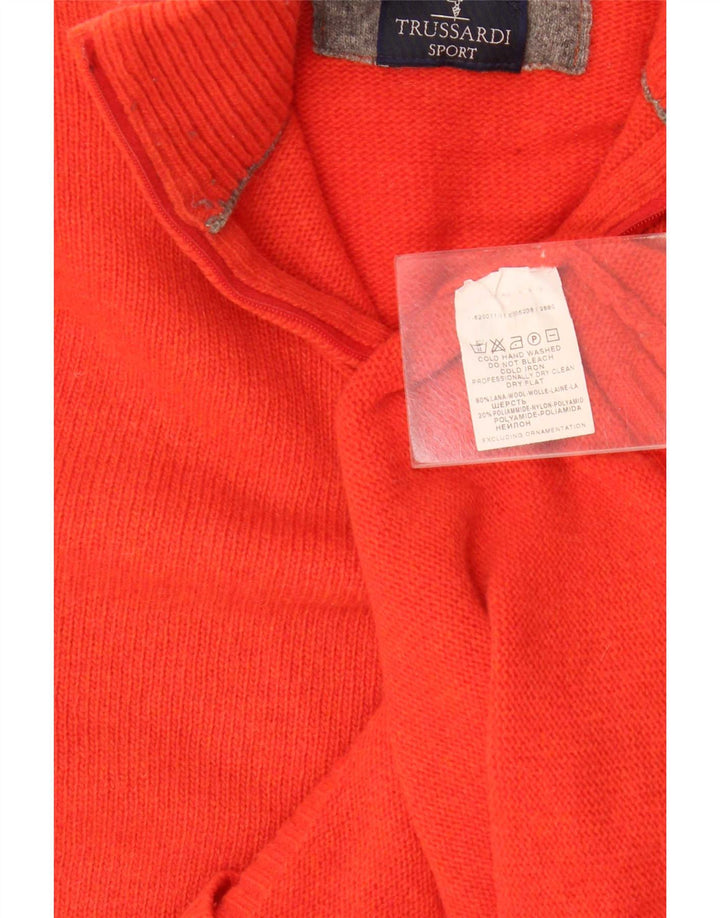 Suéter masculino Trussardi com zíper e gola grande de lã laranja
