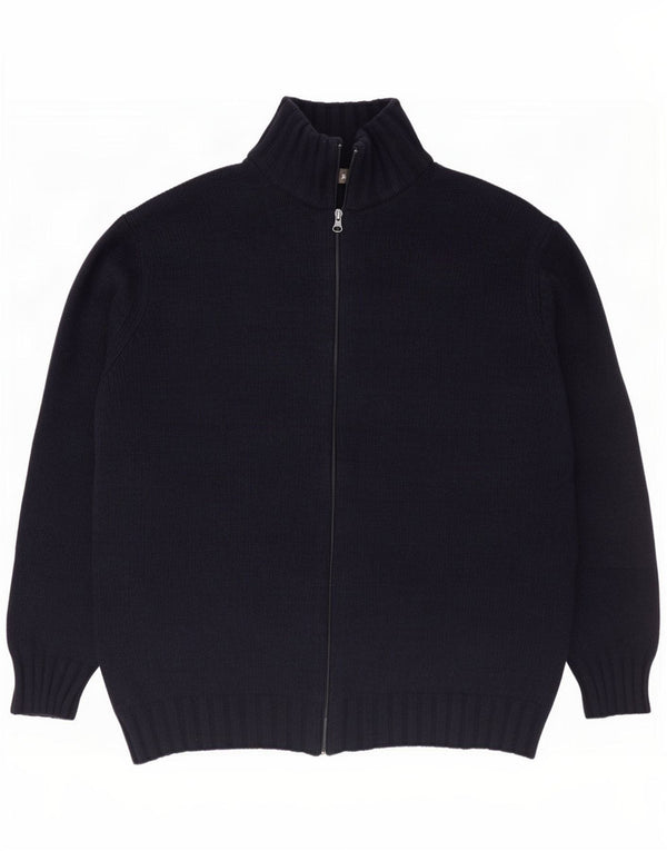 Suéter cardigã masculino Zara com zíper completo XL lã azul marinho