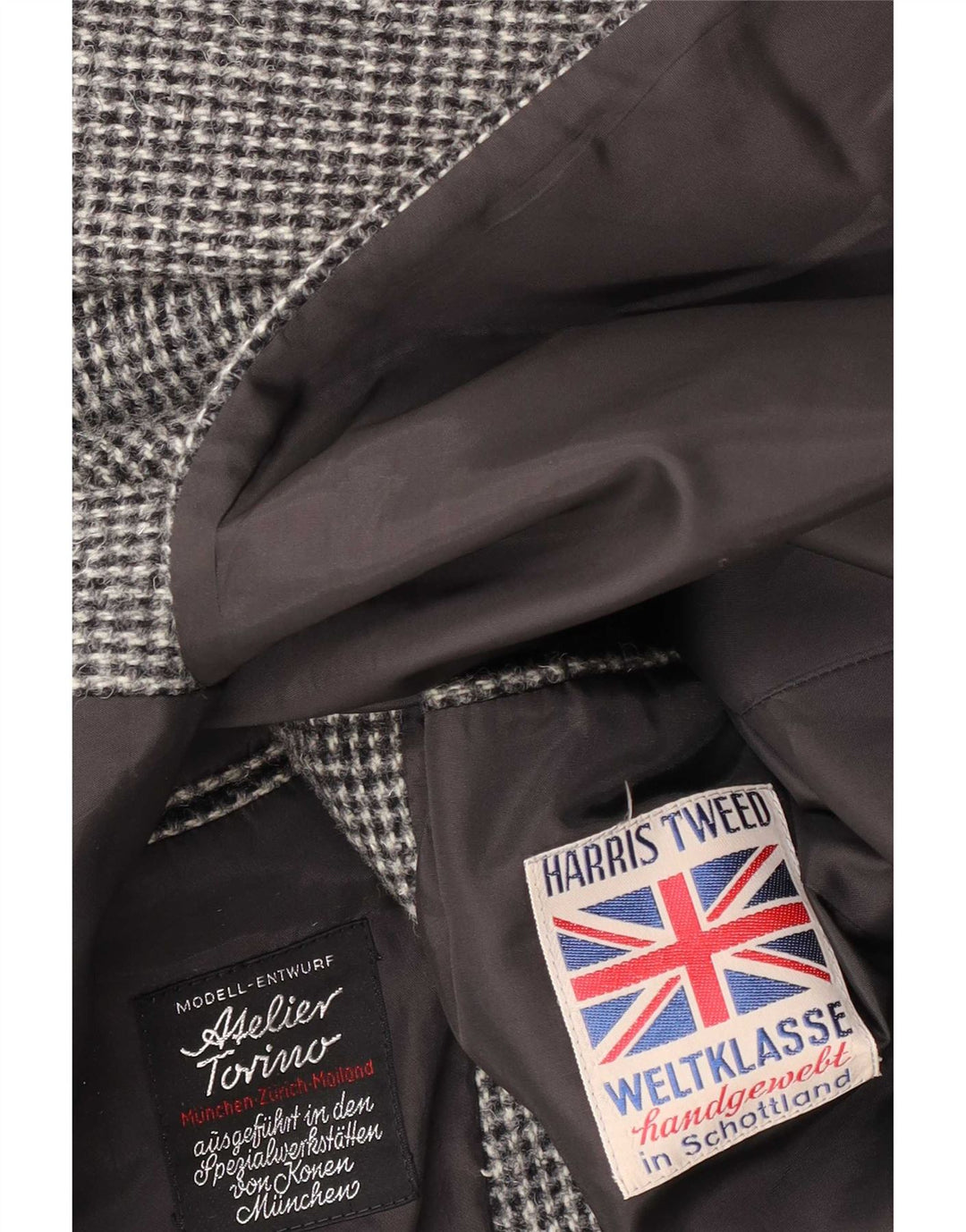 Jaqueta blazer masculina de 2 botões Harris Tweed Reino Unido 38 xadrez cinza médio