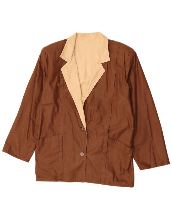 Jaqueta blazer vintage feminina com 2 botões Reino Unido 16 grande bloco colorido marrom