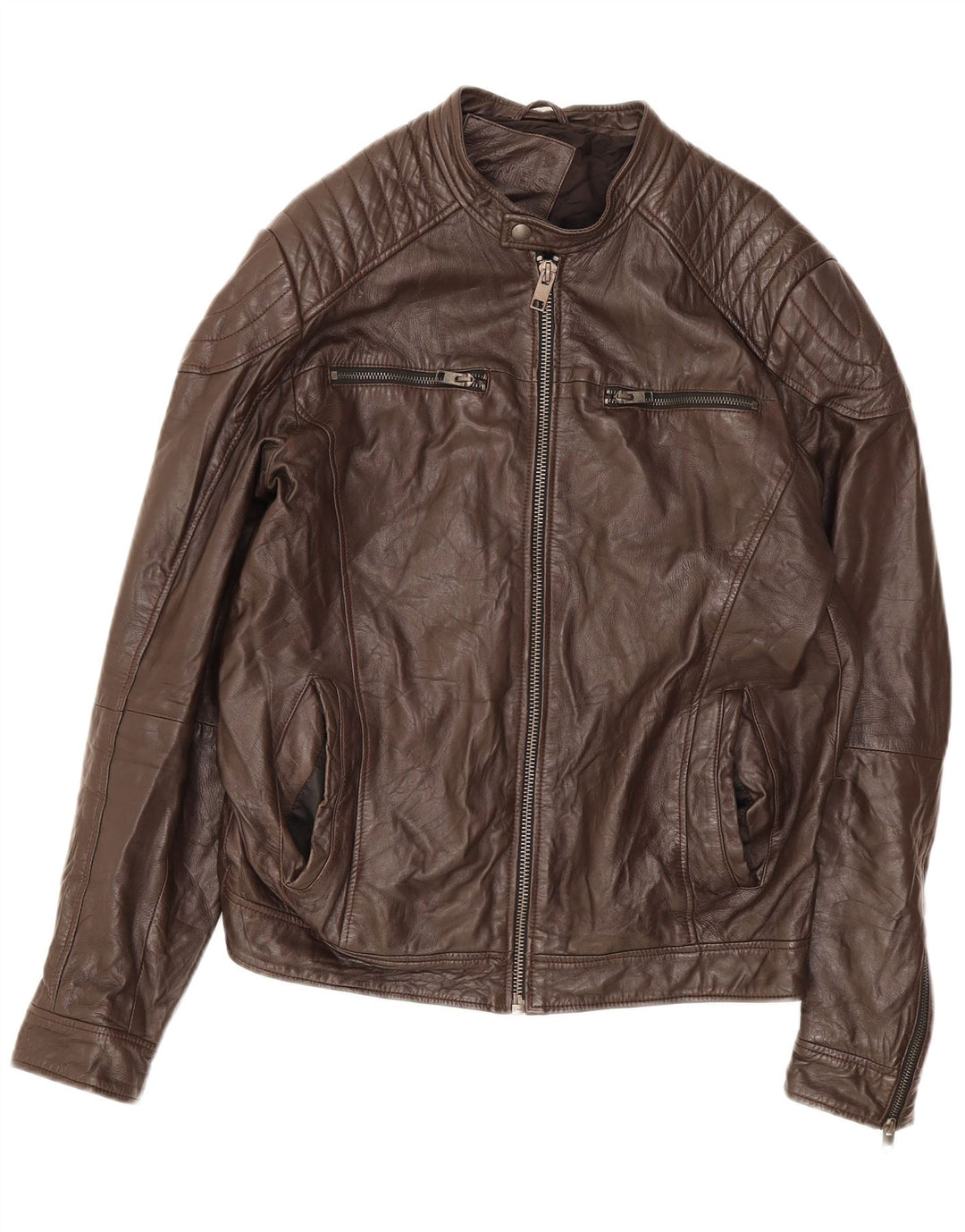 Jaqueta de couro masculina Jack & Jones Reino Unido 40 grande marrom