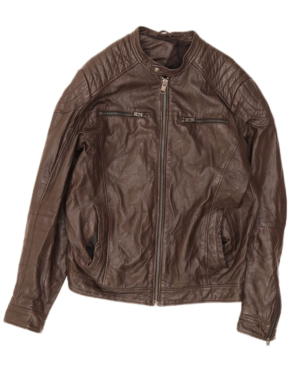 Jaqueta de couro masculina Jack & Jones Reino Unido 40 grande marrom