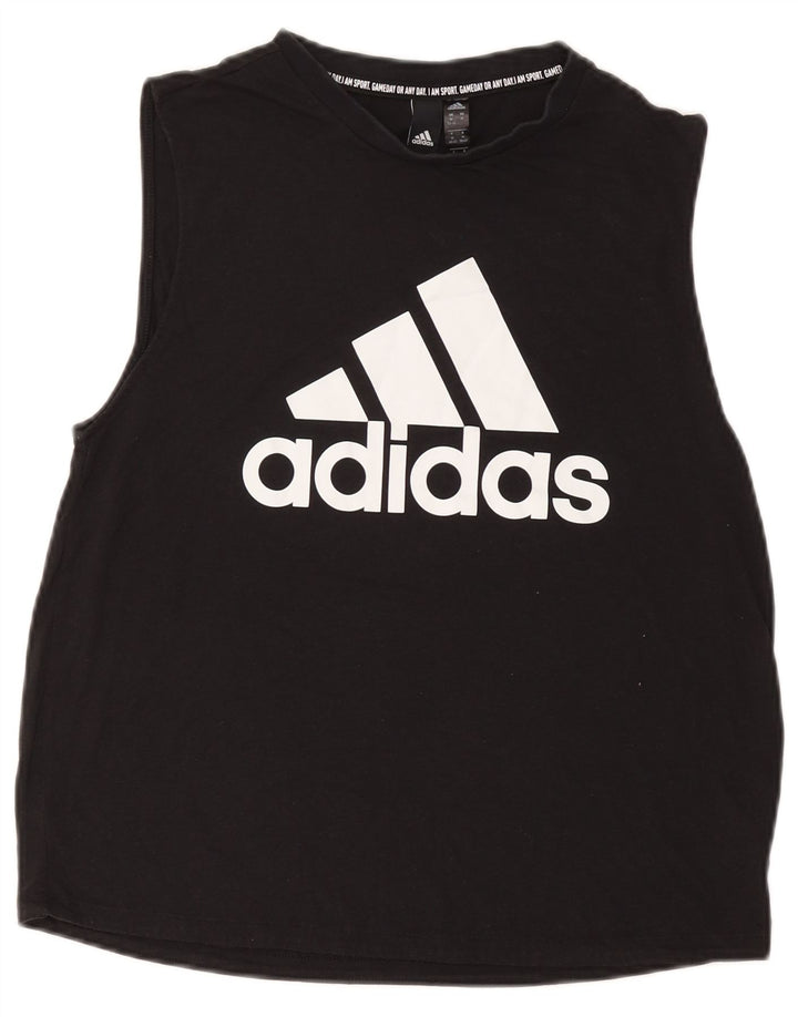 ADIDAS Womens Graphic Vest Top UK 12/14 Médio Preto Poliéster