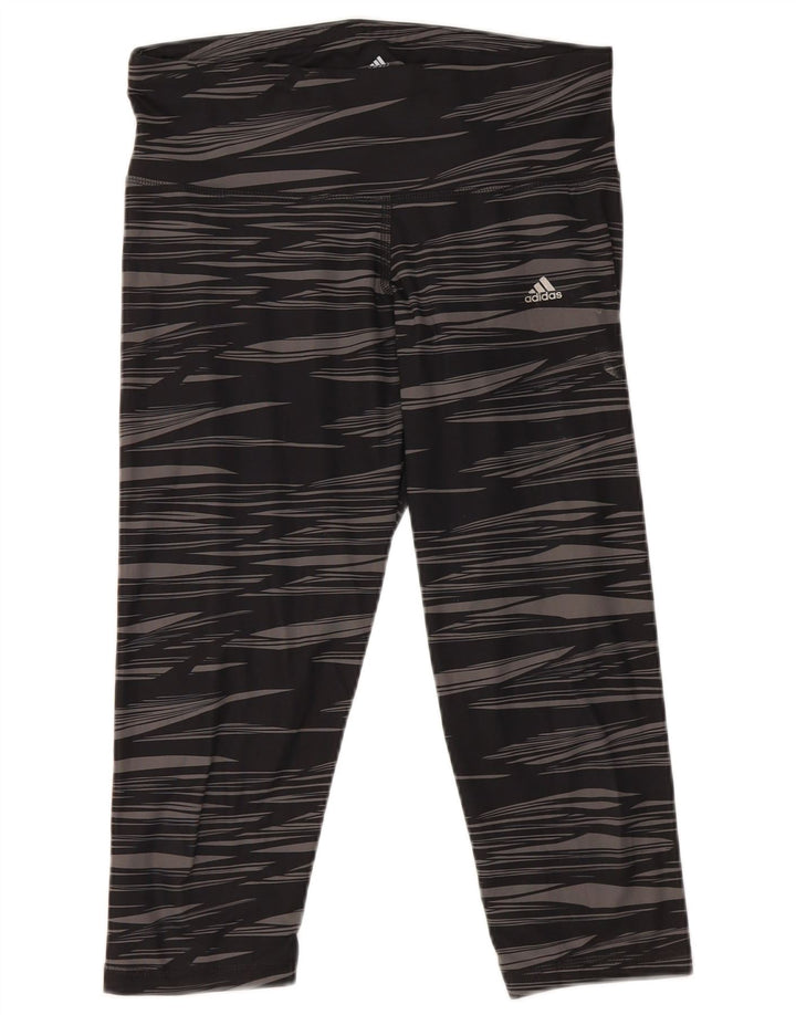 Adidas Womens Climalite Capri Leggings UK 12/14 Medium Black Striped