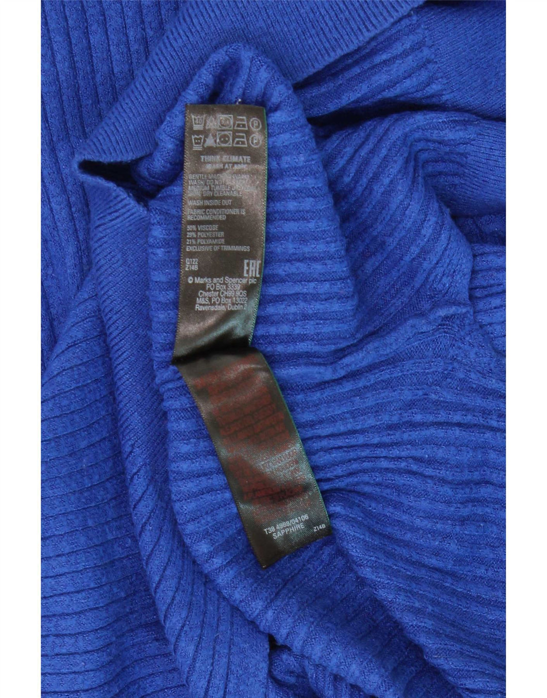 Suéter feminino Marks & Spencer com zíper e gola em viscose azul pequeno Reino Unido 10