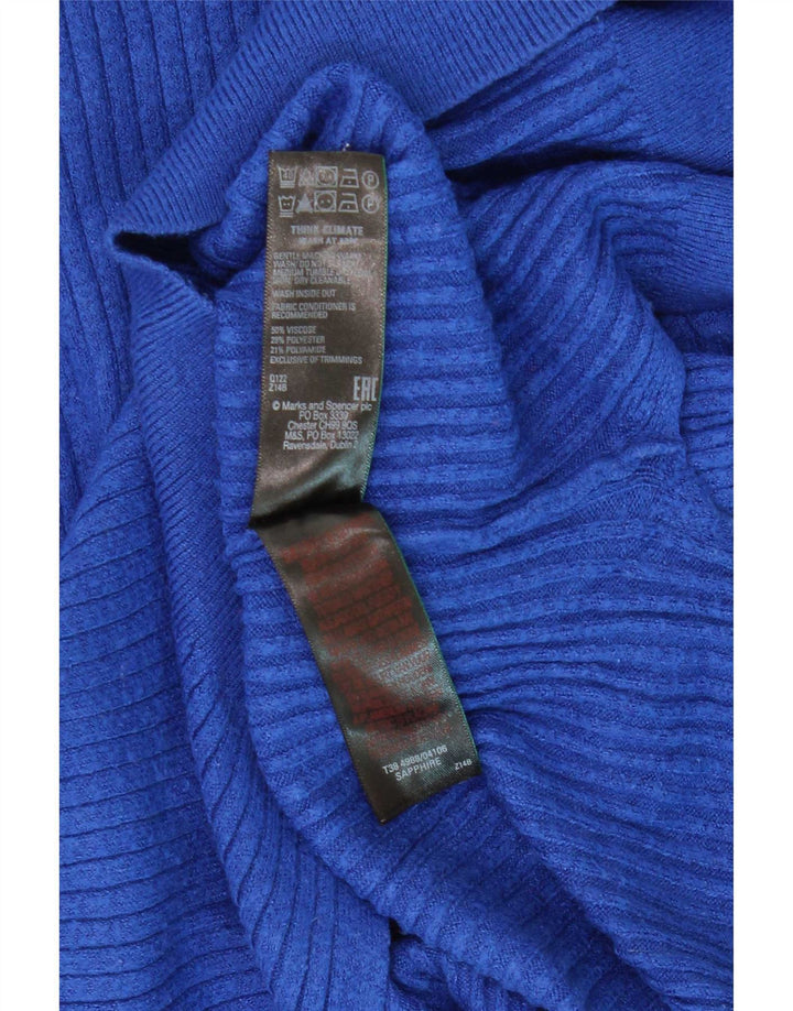 Suéter feminino Marks & Spencer com zíper e gola em viscose azul pequeno Reino Unido 10