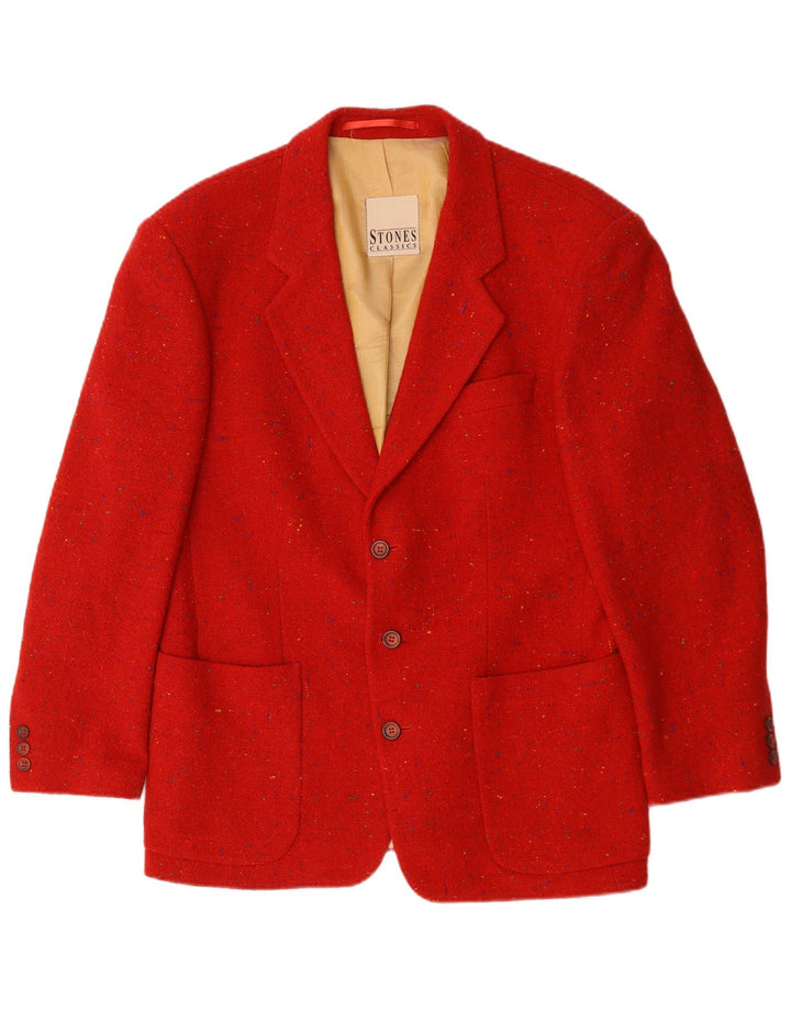 Jaqueta blazer masculina vintage com 3 botões Reino Unido 40 grande vermelha manchada